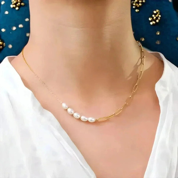 🆕️18K Gold Plated Pearl Chain Necklace | Dainty & Elegant Trendy Jewelry ✨ - Picture 9 of 12
